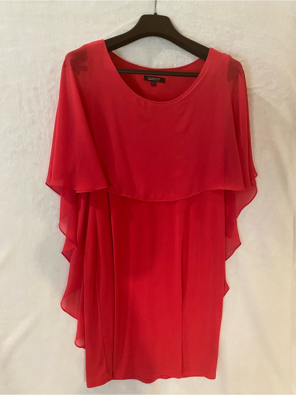 Glamour Coral Layered Chiffon Overlay Dress